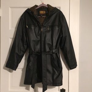 G III Leather Vintage Hooded, Belted Coat - Sz Lg